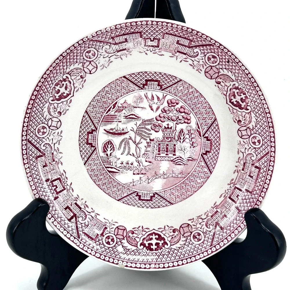 Societe Ceramique Maastricht Pink Red Willow Tea Cup & Saucer Set Holland VTG